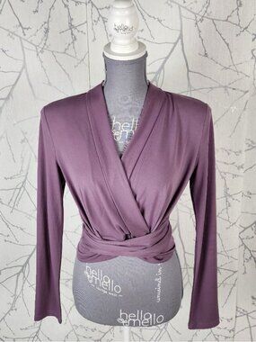 MC Mauve Pink Silk Blend Stretch Jersey Knit Wrap Around Blouse
